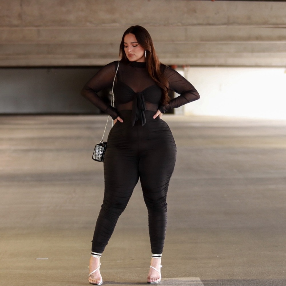 Ruched Mesh Jumpsuit